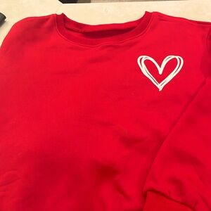 Pullover Crewneck Sweatshirt Loungewear Red Size Large with heart logo